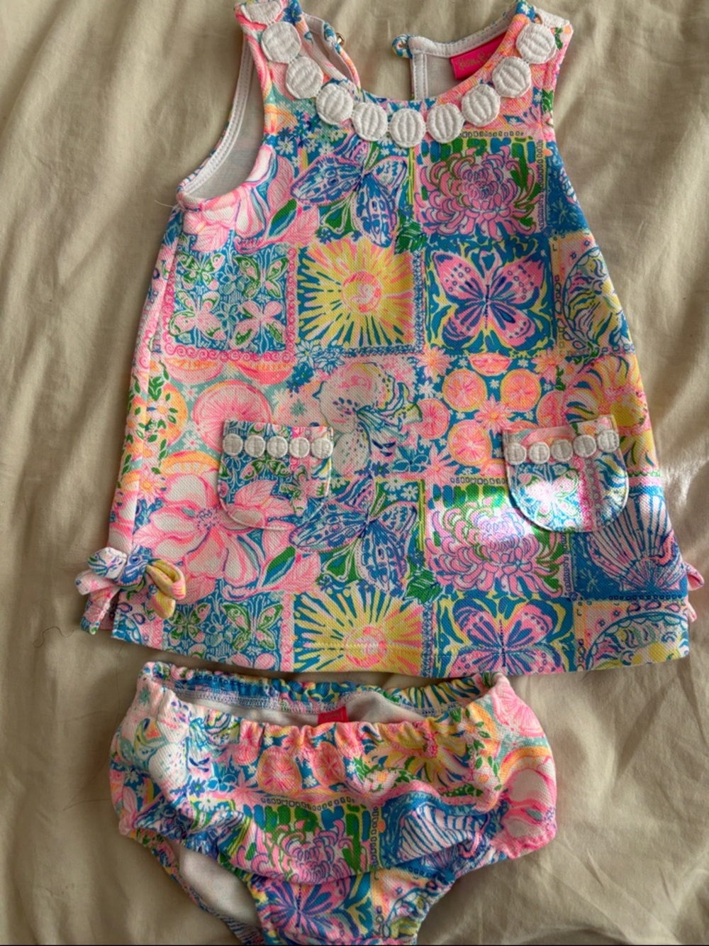 Girls Floral Patchwork Tank & Bloomer Set - Pink Blue Yellow